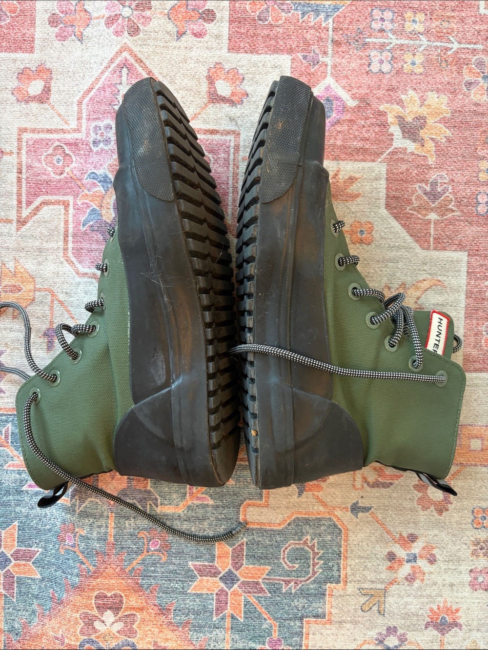 Hunter Olive Green and Black Lace-Up Canvas Boots - Picture 3 of 7